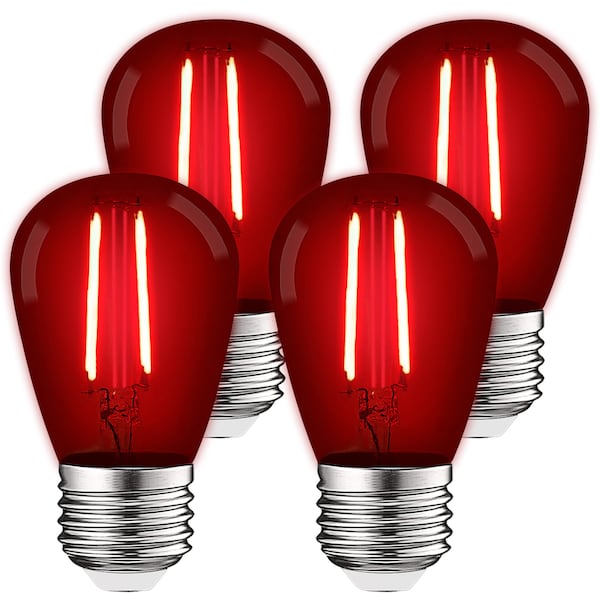 Luxrite S14 LED Edison Red Light Bulbs 0.5W Colored Bulb for String Lights E26 Base, 4PK LR21730-4PK - main